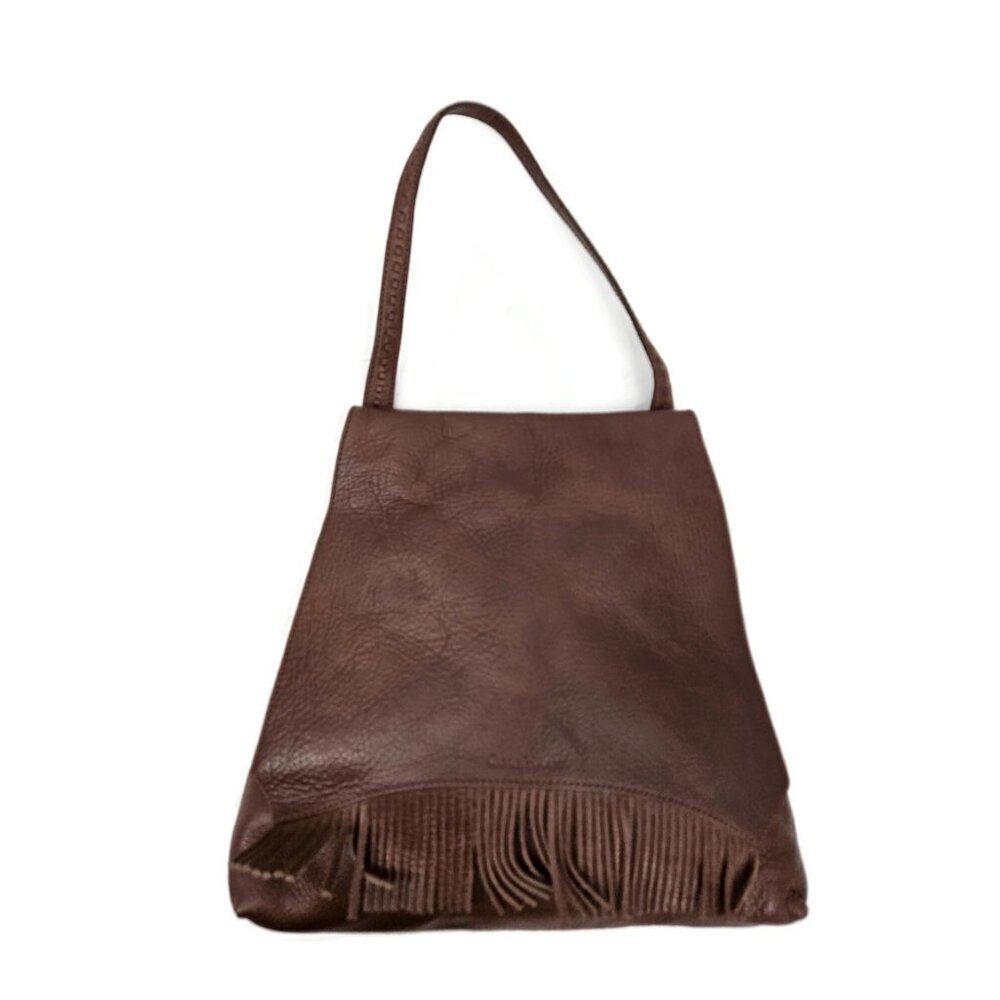 VTG Cole Haan Brown Leather Fringe Shoulder Bag Handbag Purse